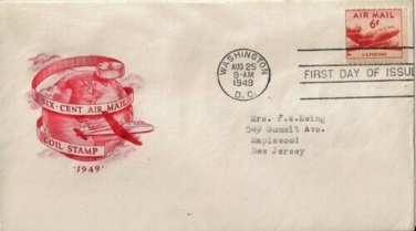 FDC Scott # C41 / Cachet 1949 /  Six Cent Air Mail Coil Stamp