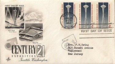 FDC Scott # 1196 / Cachet 1962 /  Seattle World's Fair  (Strip of 3)