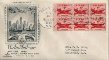FDC Scott # C39a / Cachet 1949 /  Air Mail Booklet Pane