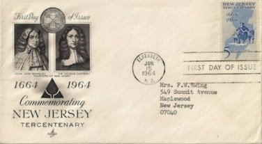 FDC Scott # 1247 /  Cachet 1964  /  New Jersey Tercentenary