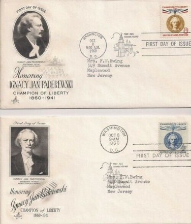 FDC Scott # 1159-1160 / Cachet 1960 /  Ignacy Jan Paderewski   (2 Stamp set)