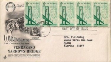 FDC Scott # 1258 / Cachet 1964 /  Verrazano Narrows Bridge  (5 stamp strip)