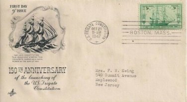 FDC Scott # 951 / Cachet 1947 / U.S. Frigate Constitution