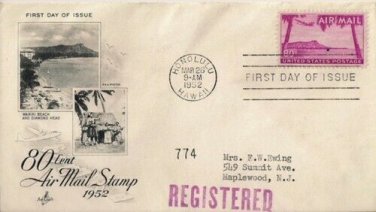 FDC Scott # C46 / Cachet 1952 / 80 Cent Air Mail Stamp