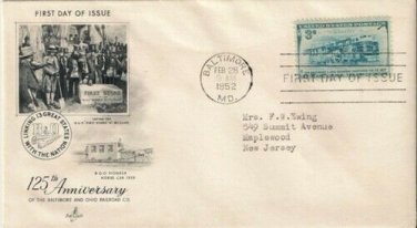 FDC Scott # 1006 /  Cachet 1952 / Baltimore & Ohio Railroad Co.