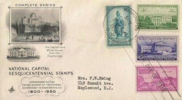 FDC Scott # 989-992 / Cachet 1950 /  National Capitol Sesquicentennial Stamps