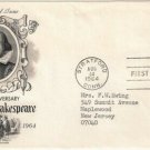 FDC Scott # 1250 /  Cachet 1964  /  William Shakespeare