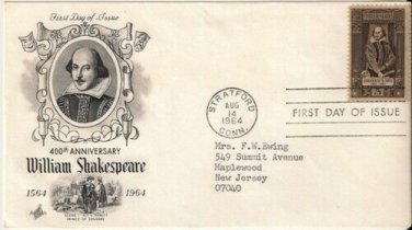 FDC Scott # 1250 /  Cachet 1964  /  William Shakespeare