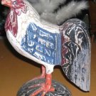 Rooster Statue Wood Hand Painted Carved Primitive Folk Art Blue Red Black New