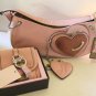 Juicy Couture Pink Wallet Handbag Set Leather Chain Heart Authentic Designer NEW