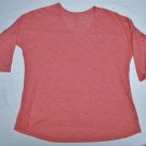 Stylus Raglan 3/4 Sleeve Short in Front Long in Back Knit Top-Sz M Coral