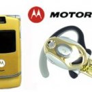 Motorola V3 Razr "Limited Edition - Gold" Cellular Phone + H700 Gold Bluetooth