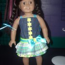 Denim Dress with Ruffles - Lime and Turquoise - 18" Doll clothes