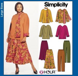 Simplicity 9839 2 hour Women's tops, pants, skirt and scarf 18W-24W
