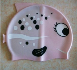 Pink kid swimming silicon cap/fish bath cap