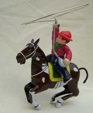 tin wind up COWBOY mechenical toy horse knight ridder