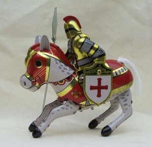 Red Cross Tin wind up Toy Horse Knight Ridder