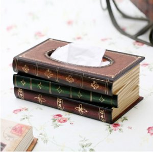 Wooden Stack BOOK wood tissue box holder souvenir/gift