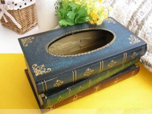 Wooden Stack Book Wood Tissue Box Holder Gift/Deco