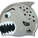 Gray Kid Swimming Pool Happy Fish shark Swim Silicon Fabric Cap/Bathing Cap
