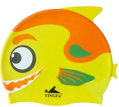 Orange Kid Swimming Pool Happy Fish shark Swim Silicon Fabric Cap/Bathing Cap