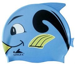 Blue Kid Swimming Pool Happy Fish shark Swim Silicon Fabric Cap/Bathing Cap B2