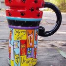 Hand Painted Cup Mug Vase Studio Cat  Design