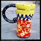Hand Painted Cup Mug Vase Studio Rattan Flower Design