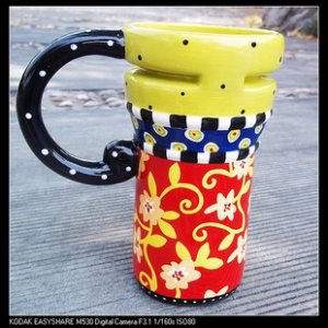 Hand Painted Cup Mug Vase Studio Rattan Flower Design