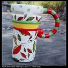 Hand Painted Cup Mug Vase Studio Christmas Leaf Design