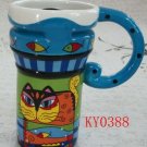 Hand Painted Cup Mug Vase Studio Cat Design B4