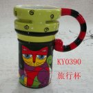 Hand Painted Cup Mug Vase Studio Cat Design B3