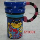 Hand Painted Cup Mug Vase Studio Cat Design B2