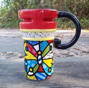 Hand Painted Cup Mug Vase Butterfly Cat Design B2