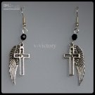 Guardian Angel Wing & Cross Earring - Goth Emo EGL
