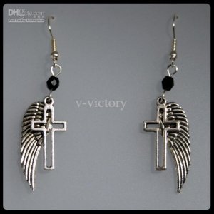 Guardian Angel Wing & Cross Earring - Goth Emo EGL
