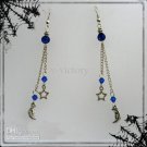 Blue Moon & Star Dangley Earring Goth Pagan Wiccan