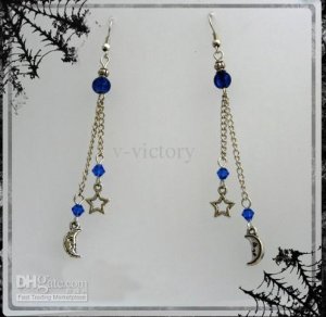 Blue Moon & Star Dangley Earring Goth Pagan Wiccan