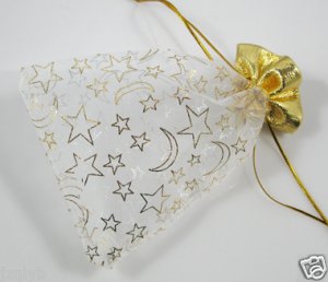 100pcs 9 x 12cm White Moon Star Organza Bag Jewelry gift Bag Wedding Accessory Pouch