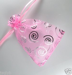 100pcs 9 x 12cm Pink Circle Organza Bag Jewelry gift Bag Wedding Accessory Pouch