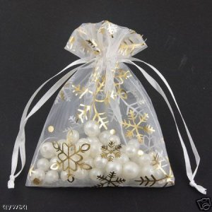 100pcs 9 x 12cm White Snowflake Organza Bag Jewelry gift Bag Wedding Accessory Pouch