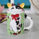 Hand Painted Cartoon Cow Animal Cup Mug with Lid