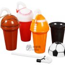 Lot of 4 Sport Football Baseball  Basketball Soccer Rugby Straw Cup Bottle Water Jug