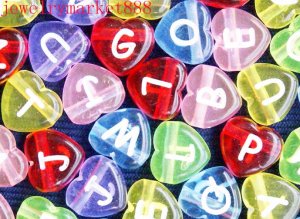 500g Assorted Acrylic Bead / Transparent Heart Alphabet ABC Letter Charm 11mm/ B2