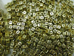 500g Gold Acrylic Bead / Acrylic Square Cube Beads Alphabet ABC Charm 6mm/ jewelry accessory