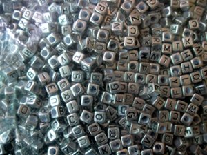 500g Silver Acrylic Bead / Acrylic Square Cube Beads Alphabet Charm 6mm/ jewelry accessory