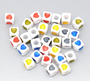 500g Assorted Acrylic Bead / Square Cube Beads Heart Charm 7mm/ jewelry accessory