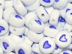 500g Blue Heart Flat Acrylic Bead / 7mm Round / jewelry accessory