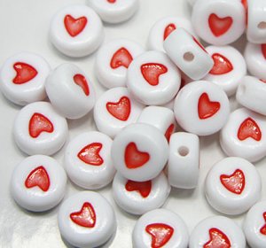 500g Red Heart Flat Acrylic Bead / 7mm Round / jewelry accessory