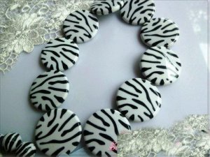 1000g Zebra Striped Flat Charm Beads 30mm
